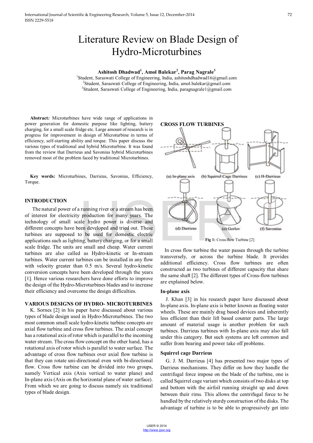 Literature Review on Blade Design of Hydro-Microturbines