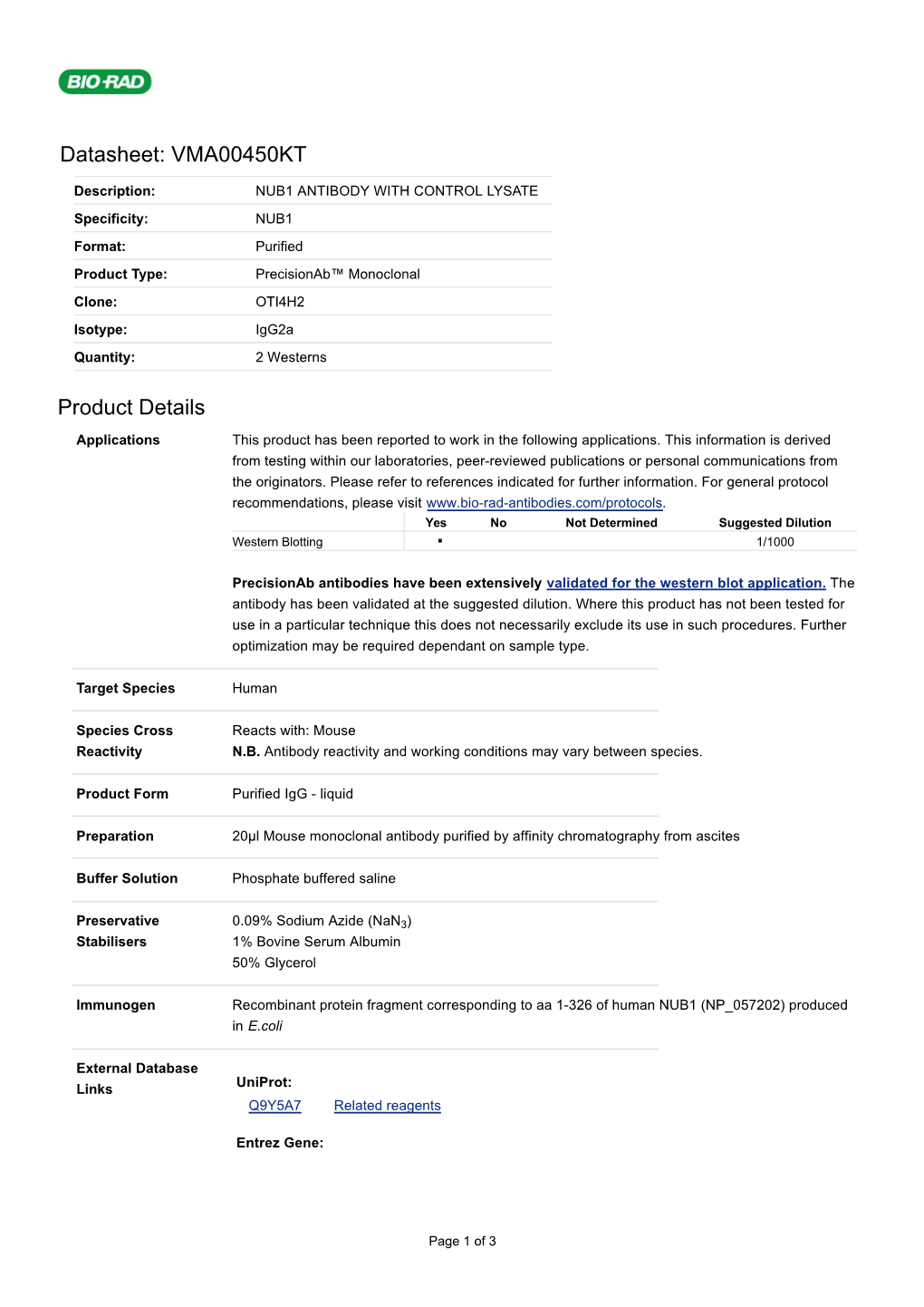 Datasheet: VMA00450KT Product Details