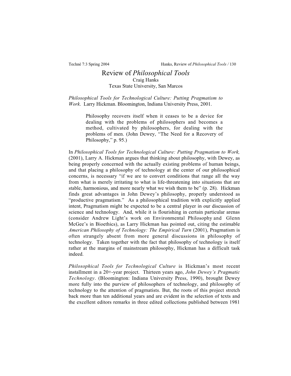 Review of Philosophical Tools / 130 Review of Philosophical Tools Craig Hanks Texas State University, San Marcos