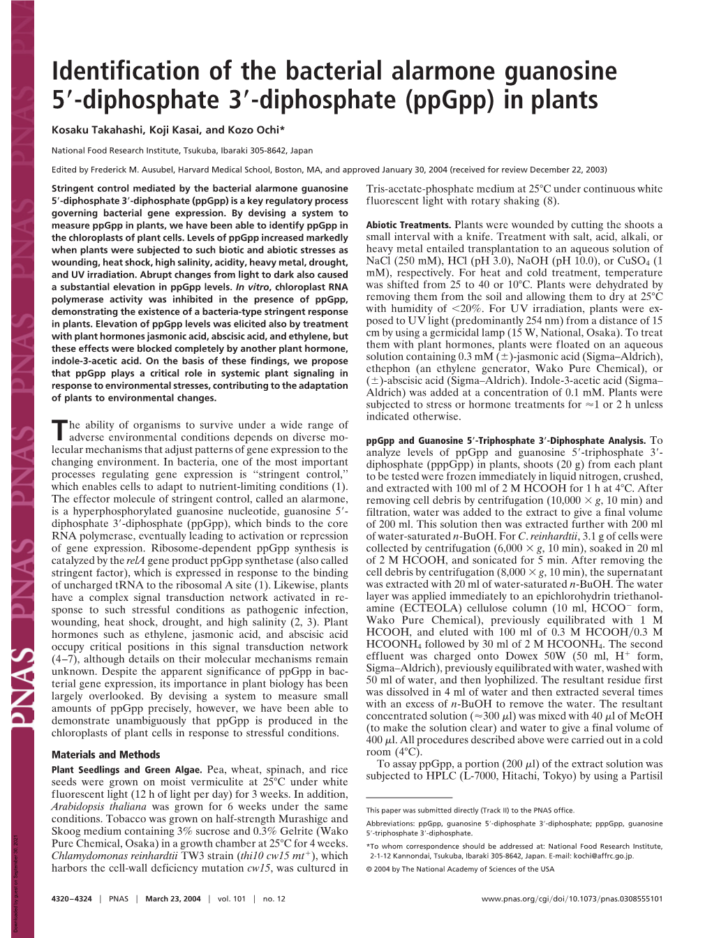 Diphosphate (Ppgpp) in Plants