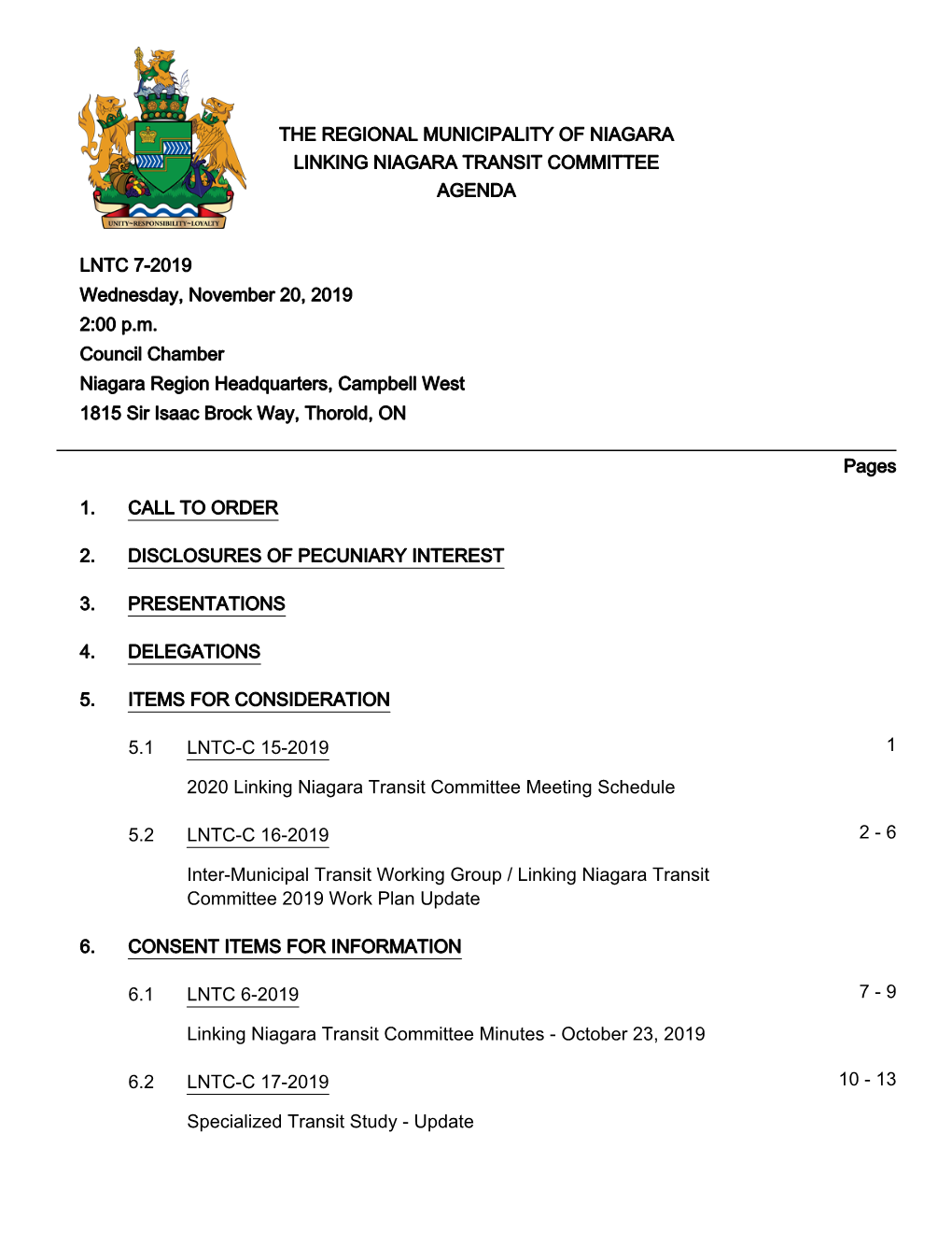 Linking Niagara Transit Committee Agenda