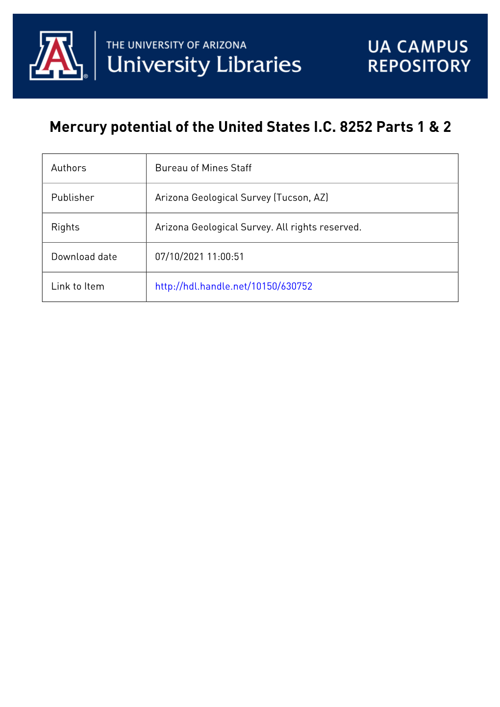 Mercury Potential, of the United States