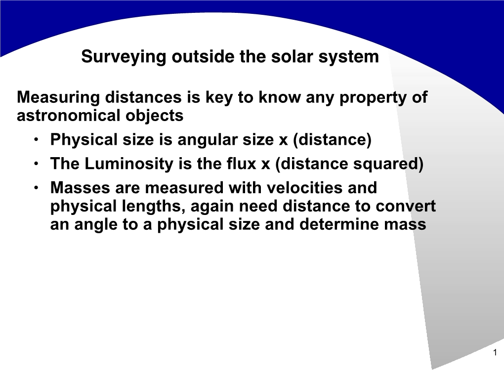 Surveying Outside the Solar System