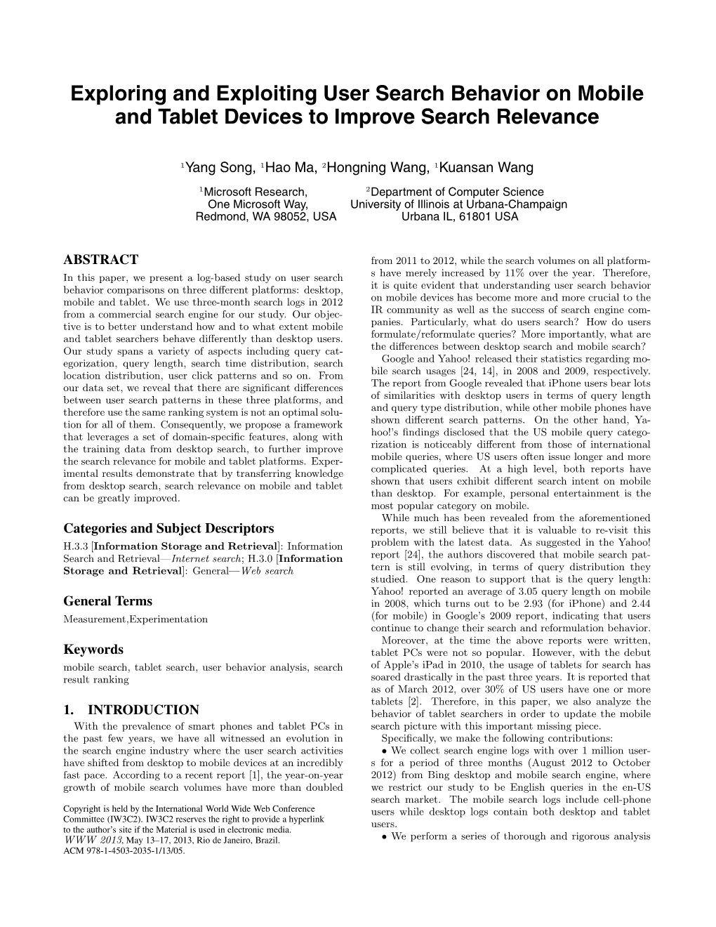 Exploring and Exploiting User Search Behavior on Mobile and Tablet Devices to Improve Search Relevance