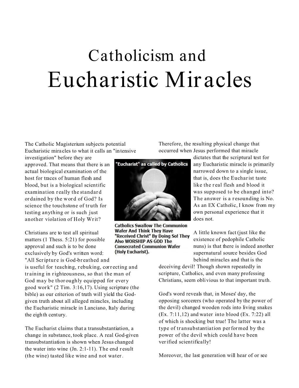 Eucharistic Miracles Disproven