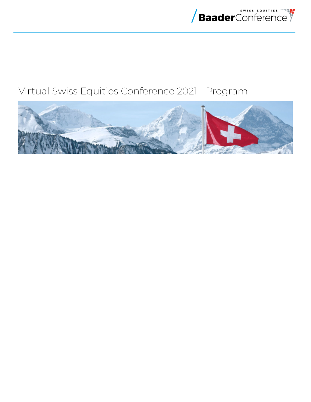 Virtual Swiss Equities Conference 2021 - Program 13 January 2021