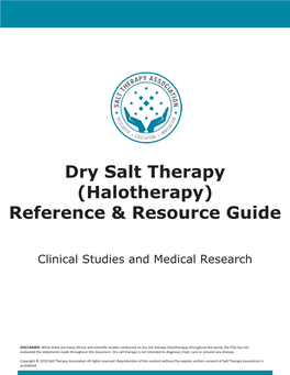 Dry Salt Therapy (Halotherapy) Reference & Resource Guide