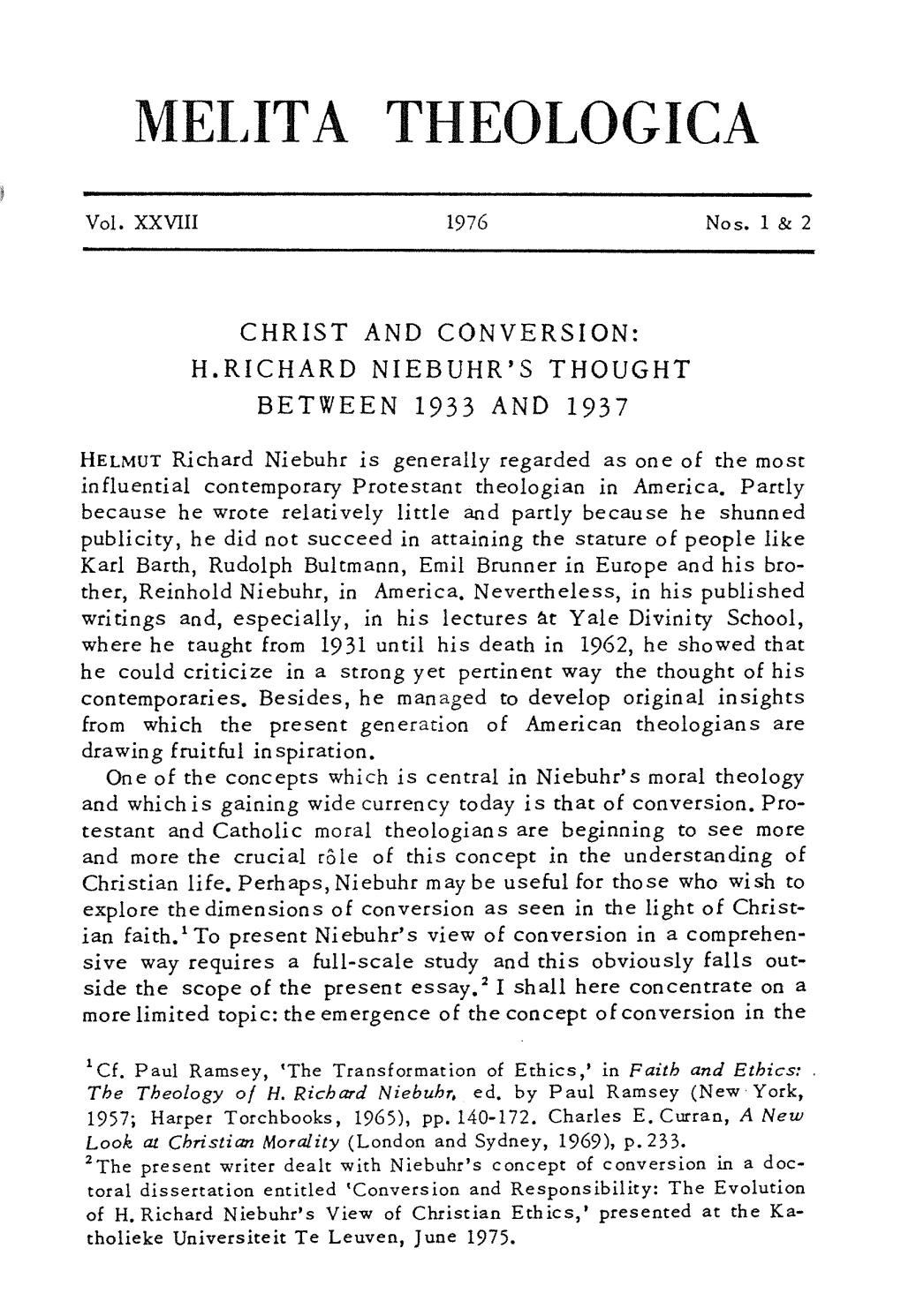 Christ and Conversion : H. Richard Niebuhr's Thought Between 1933