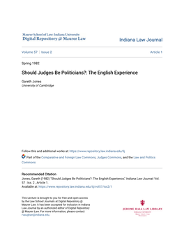 Should Judges Be Politicians?: the English Experience
