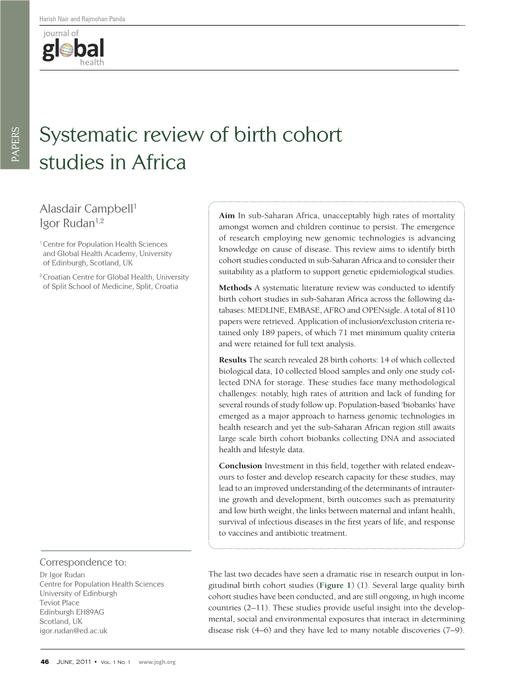 Systematic Review of Birth Cohort Studies in Africa