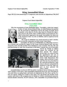 King Amanullah Khan Pages 183-215, from Manuscript of “Conspiracies and Atrocities in Afghanistan,1700-2014”