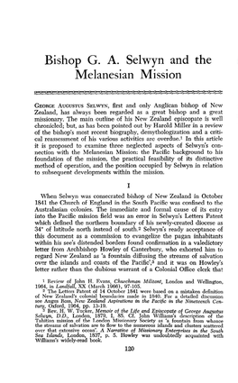 Bishop G. A. Selwyn and the Melanesian Mission