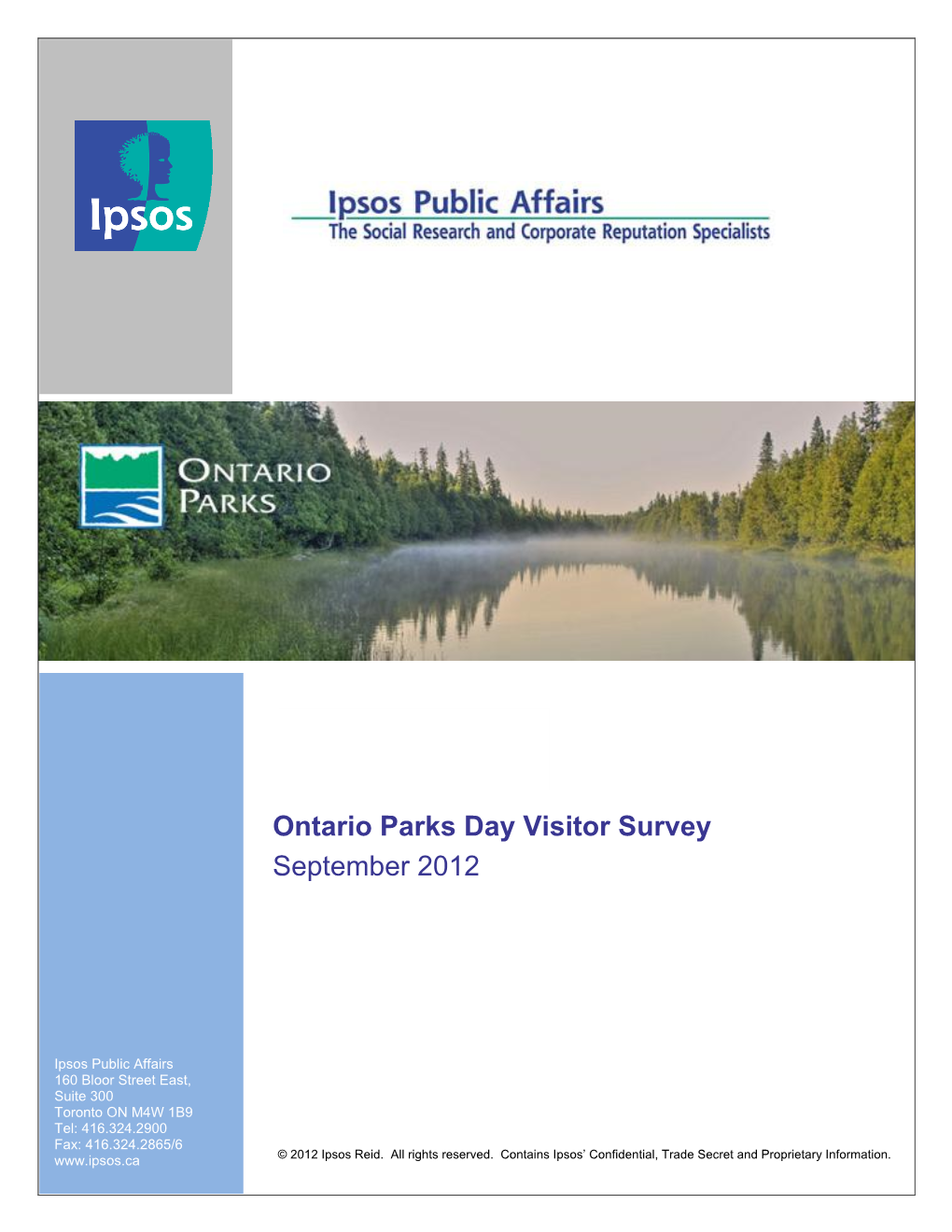 Ontario Parks Day Visitor Survey September 2012