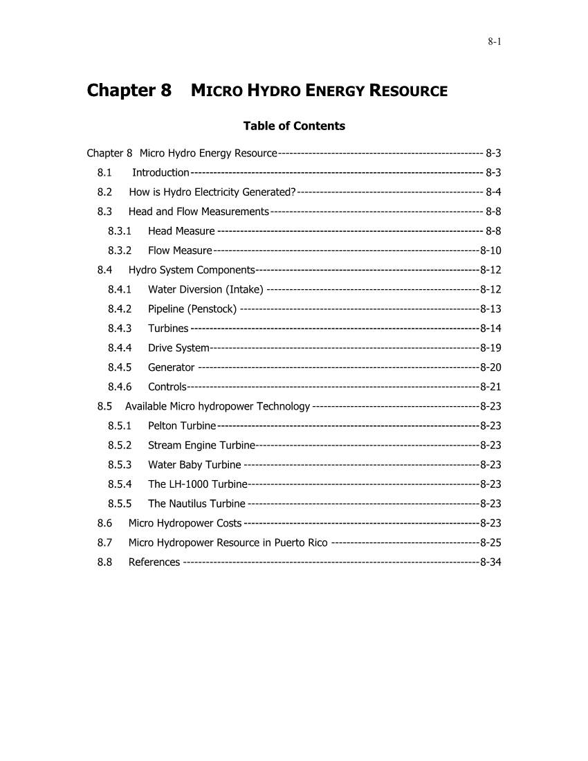 Chapter 8 MICRO HYDRO ENERGY RESOURCE
