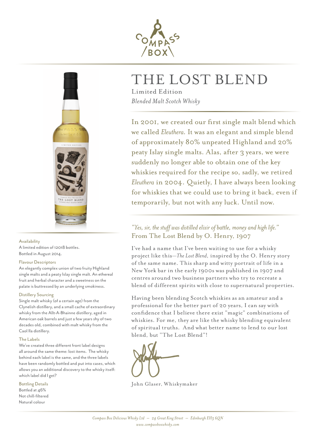 THE LOST BLEND Limited Edition Blended Malt Scotch Whisky