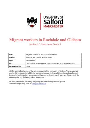 Migrant Workers in Rochdale and Oldham Scullion, LC, Steele, a and Condie, J