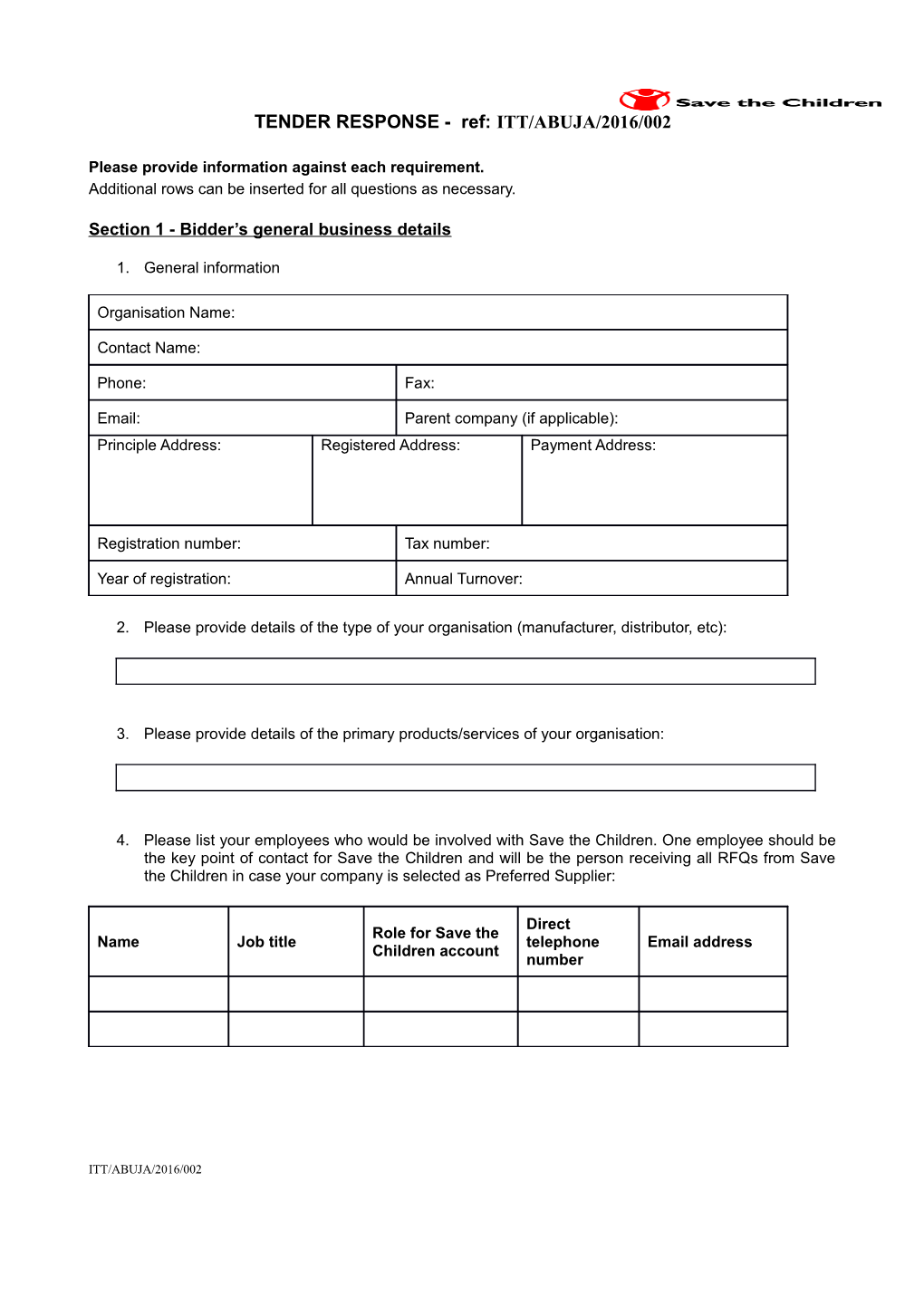 Section 1 - Bidder S General Business Details