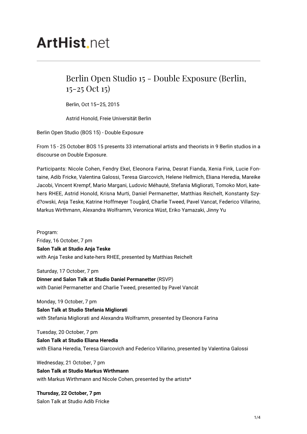 Berlin Open Studio 15 - Double Exposure (Berlin, 15-25 Oct 15)