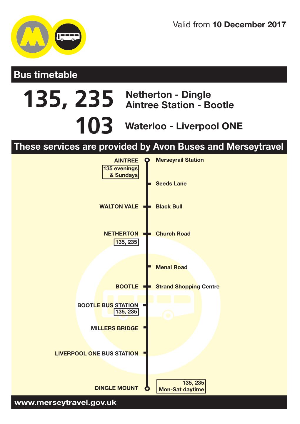 135 Bootle - Aintree Station Merseytravel Bus Service