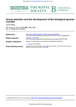 Mallet, J. (2010). Group Selection and the Biological Species Concept. Phil