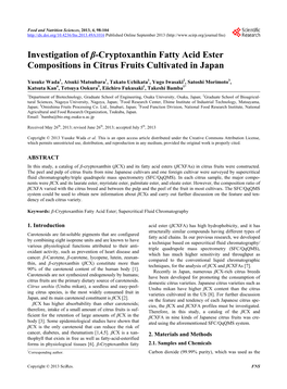 Investigation of Β-Cryptoxanthin Fatty Acid Ester Compositions in Citrus Fruits Cultivated in Japan