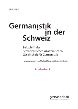 Zeitschrift Der Schweizerischen Akademischen Gesellschaft Für Germanistik