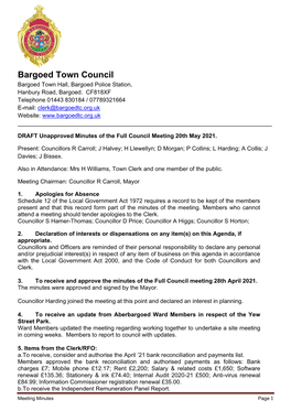 Minutes of the Full Council Meeting 20Th May 2021