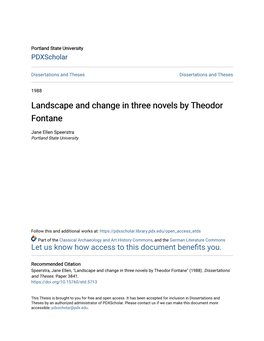 Landscape and Change in Three Novels by Theodor Fontane