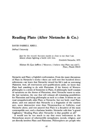Reading Plato (After Nietzsche & Co.) DAVID FARRELL KRELL Depaul