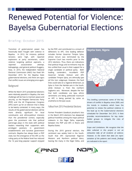 Renewed Potential for Violence: Bayelsa Gubernatorial Elections