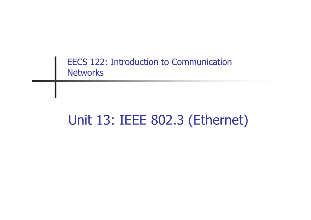 Unit 13: IEEE 802.3 (Ethernet) a Bit of History…