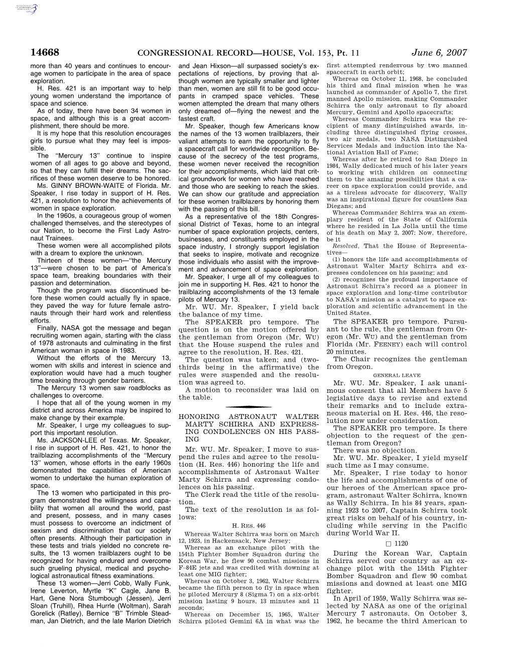 CONGRESSIONAL RECORD—HOUSE, Vol. 153, Pt. 11 June 6, 2007