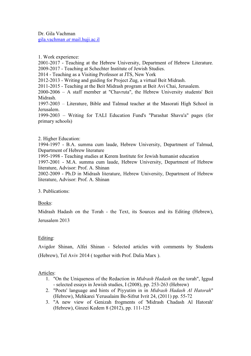 Download Dr. Gila Vachman's CV