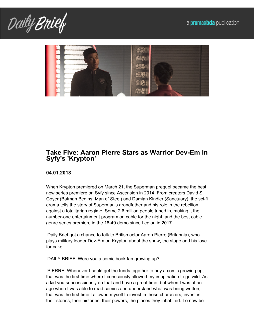 Aaron Pierre Stars As Warrior Dev-Em in Syfy's 'Krypton'