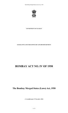Bombay Act No. Iv of 1950