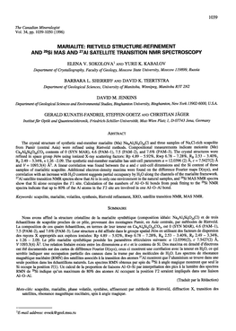 MARIALITE:RIETVELD STRUCTURE-REFINEMENT and Asi MAS and 27AISATELLITE TRANSITION NMR SPEGTROSCOPV