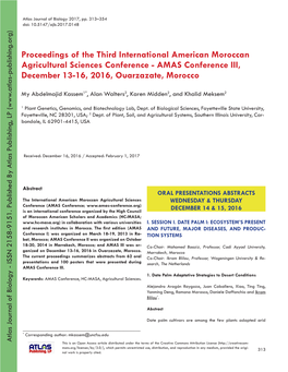 Proceedings of the Third International American Moroccan Agricultural Sciences Conference - AMAS Conference III, December 13-16, 2016, Ouarzazate, Morocco