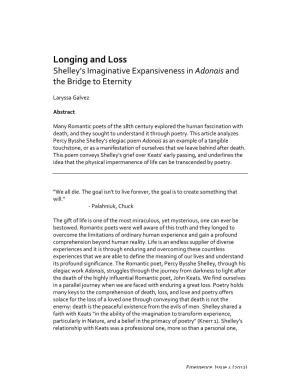 Longing and Loss: Shelleys Imaginative Expansiveness in Adonais and the Bridge to Eternity by Laryssa Galvez