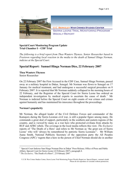Special Report: Samuel Hinga Norman Dies, 22 February 2007