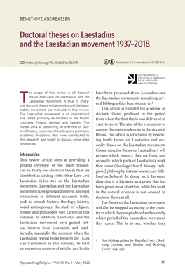 Doctoral Theses on Laestadius and the Laestadian Movement 1937–2018