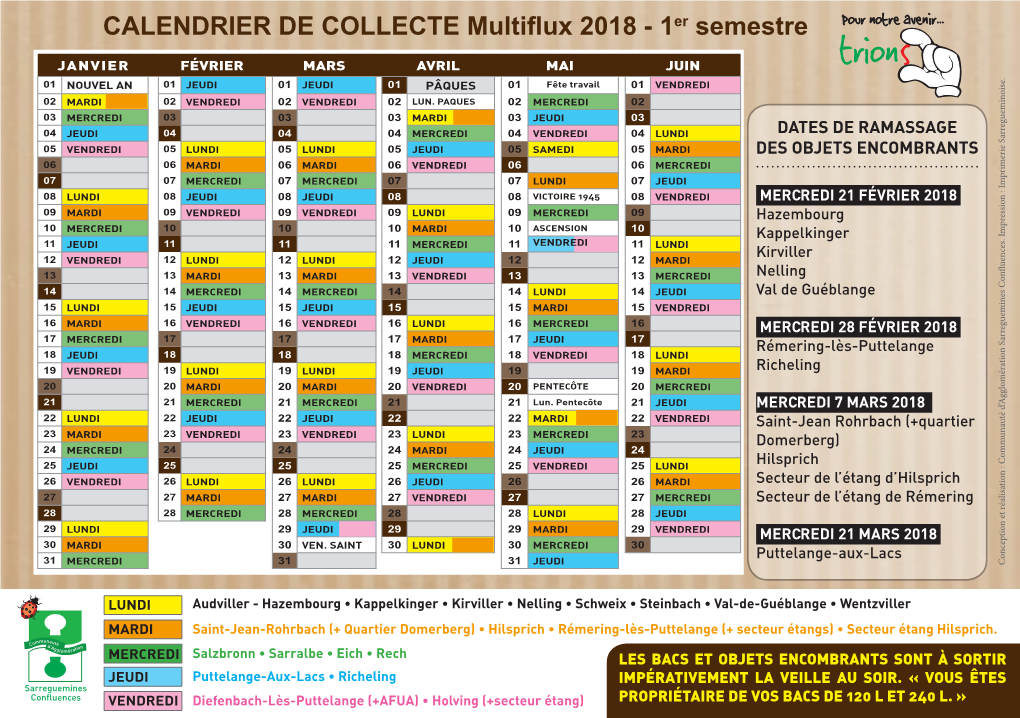 CALENDRIER DE COLLECTE Multiflux 2018 - Er1 Semestre