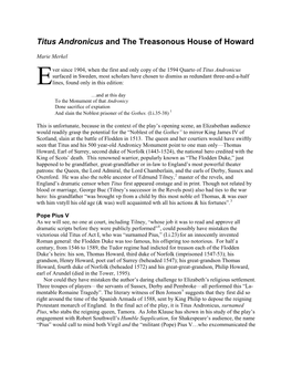 Titus Andronicus and the Treasonous House of Howard