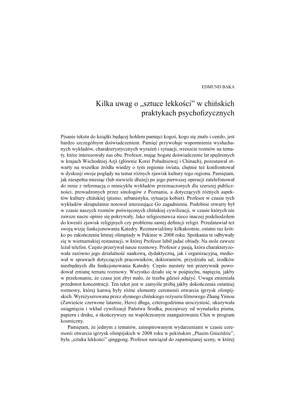 Kilka Uwag O „Sztuce Lekkości” W Chińskich Praktykach Psychoﬁ Zycznych