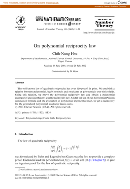 On Polynomial Reciprocity Law