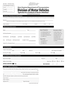 Application for a Certificate of Title for a Motor Boat