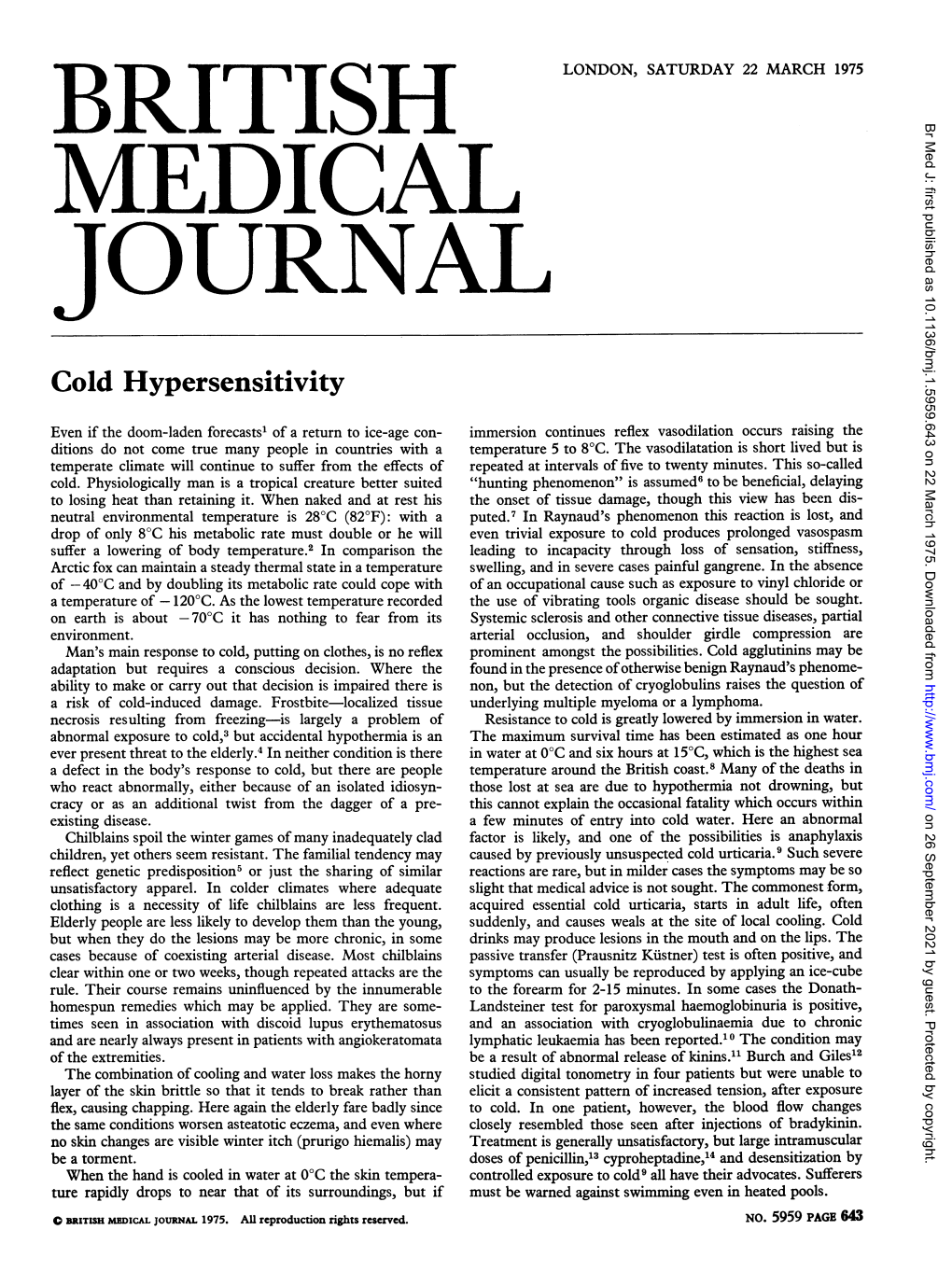 Cold Hypersensitivity