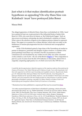 On Why Hans Süss Von Kulmbach ‘Must’ Have Portrayed John Boner