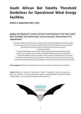 South African Bat Fatality Threshold Guidelines for Operational Wind Energy Facilities