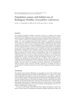 Population Census and Habitat Use of Rodrigues Warbler Acrocephalus Rodericanus