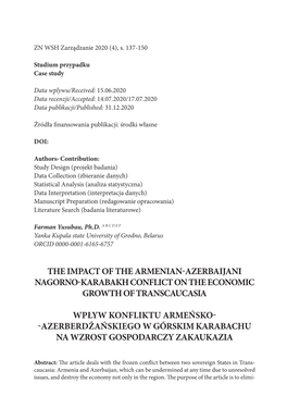 The Impact of the Armenian-Azerbaijani Nagorno-Karabakh Conflict on the Economic Growth of Transcaucasia